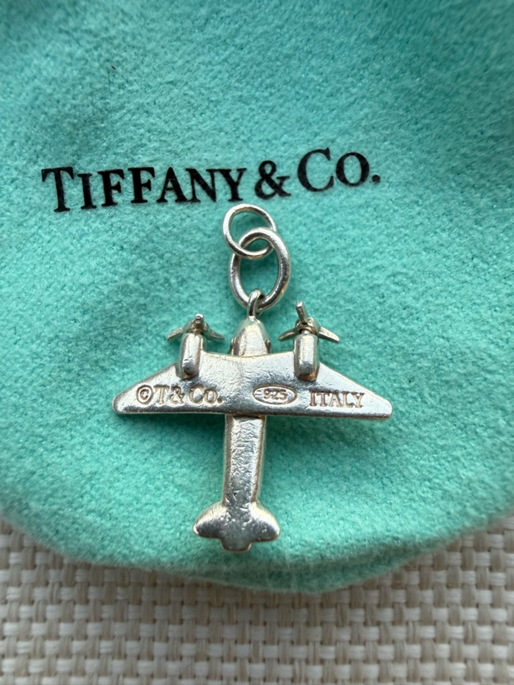 Tiffany & Co. Airplane 925 charm. Rare great Flight Attendant gift Box and pouch
